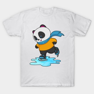 Panda at Ice skating with Ice skates & Scarf T-Shirt